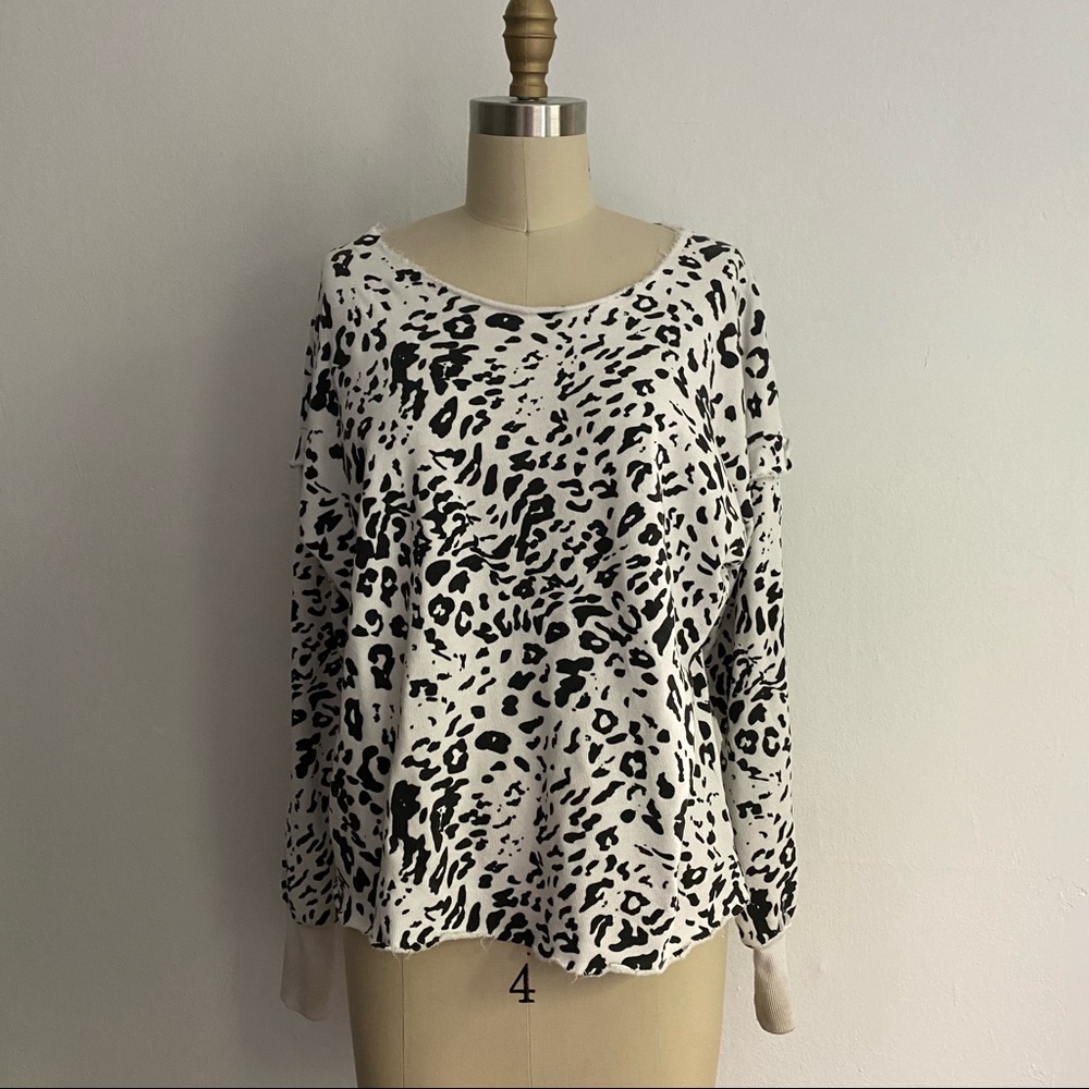 Wildfox Wildcat Snow Leopard Ruffle Sweatshirt - Picture 2 of 7